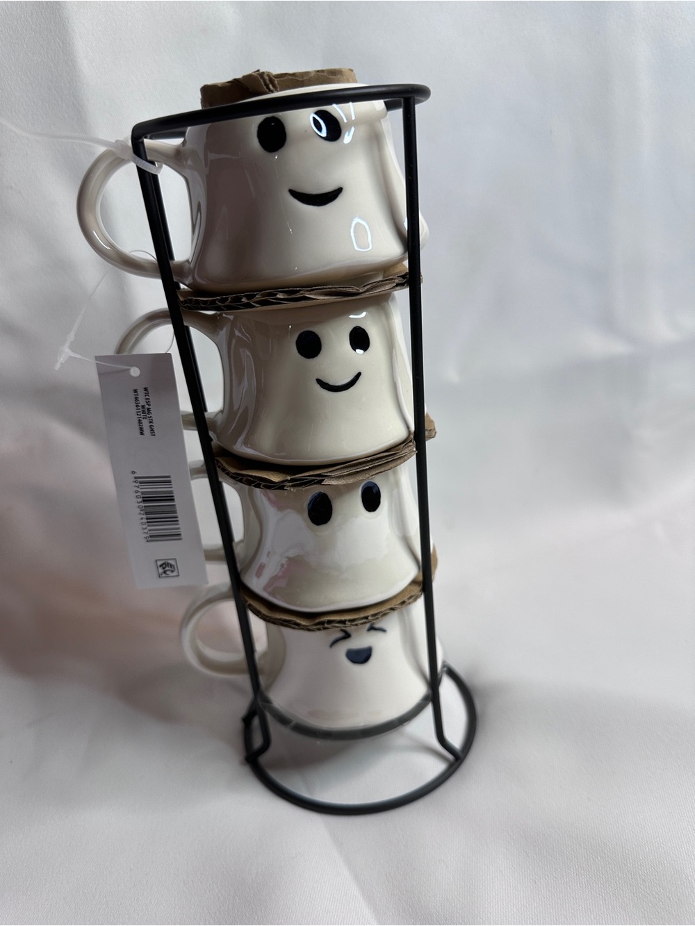 Stackable White Halloween Ghost Coffee Mug Set with Rack